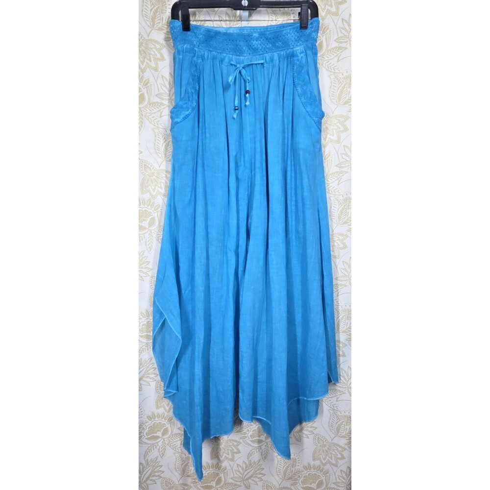 Selcuk Efes Classic Hankerchief Hem Blue Pants 3X Pockets Beach Boho Laganlook